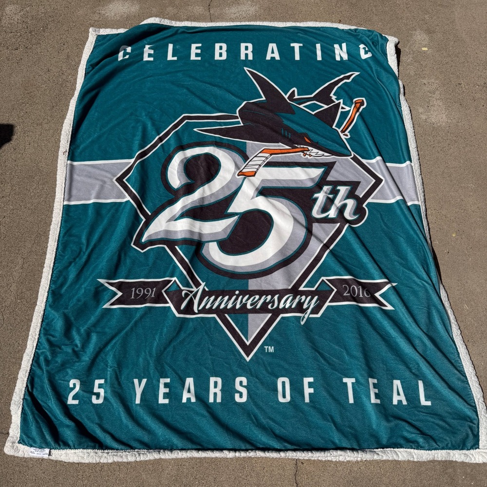 San Jose Sharks 25th Anniversary Limited Edition Sherpa Throw Blanket 46x60 Teal